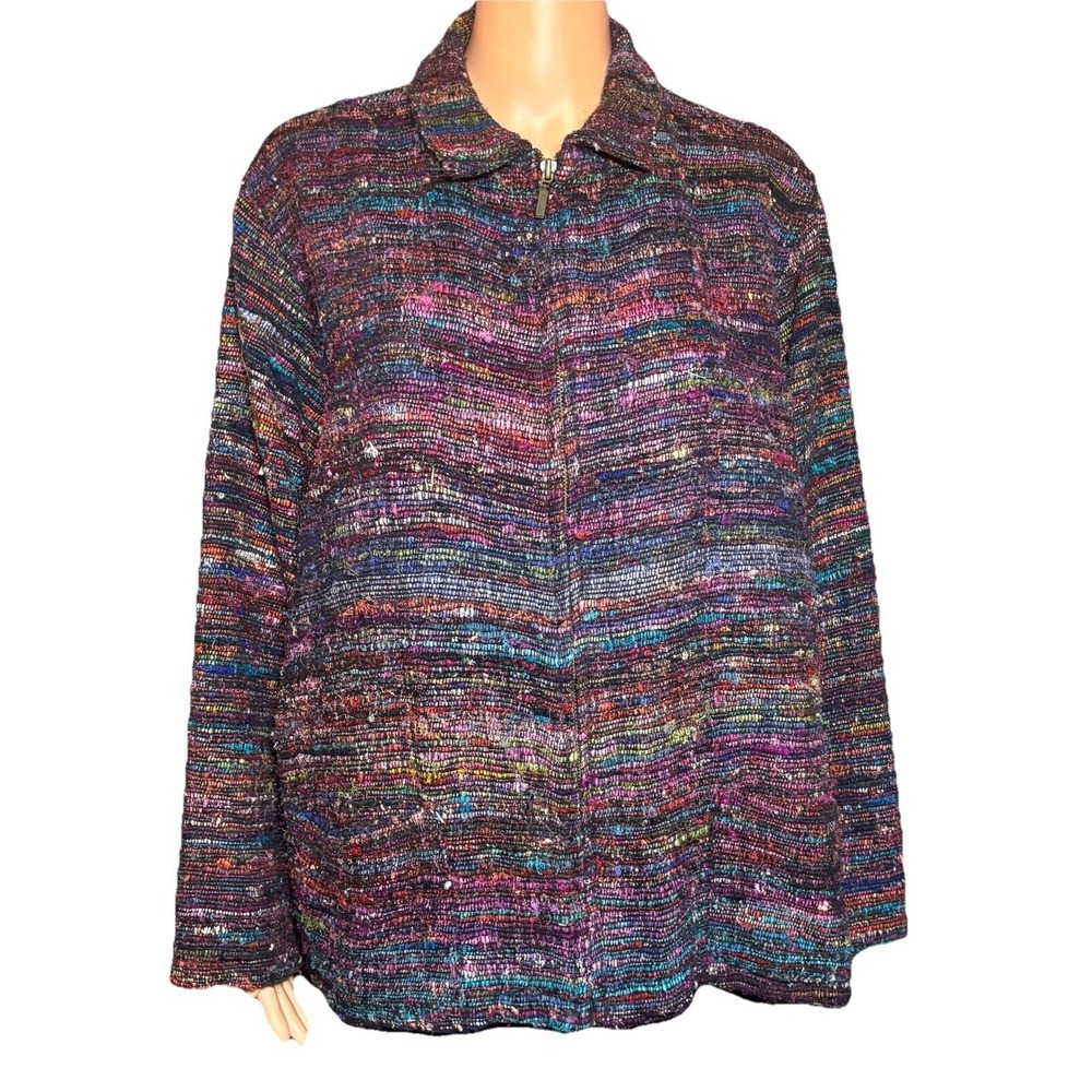 Vintage Chicos‎ Design 3 XL 16-18 Silk Boho Chic Unique Zip Up Jacket W/pockets